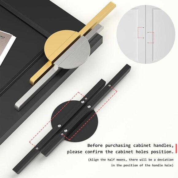 2 Pack Black Cabinet Pulls Half Moon Drawer Pulls Semicircle Kitchen Cabinet Han - Picture 5 of 8